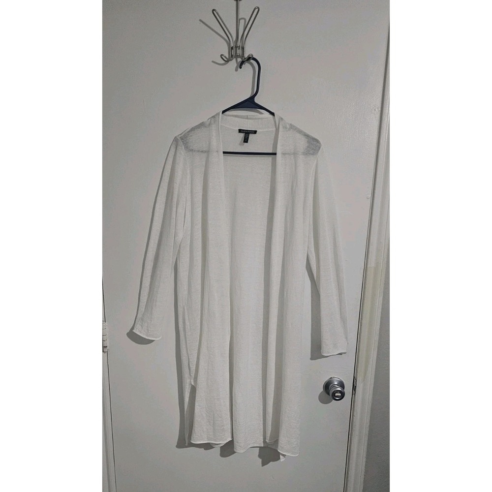 Eileen Fisher Long Cardigan Duster Organic Linen White Sz Small Minimalist